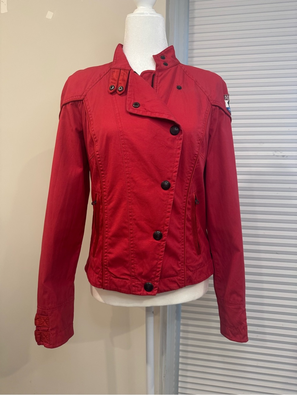 Vintage Y2K Armani Exchange Red Racing Moto Jacket Women's Size L Cotton